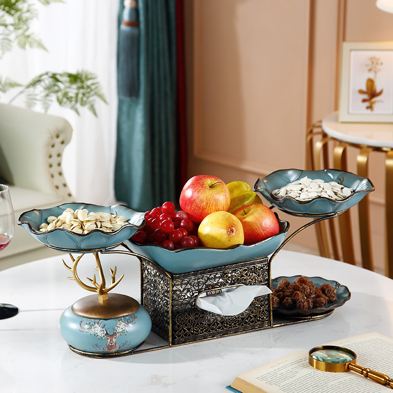 美式果盘家用纸盒零食摆放盘糖果盘创意陶瓷欧式客厅茶几装饰摆件
