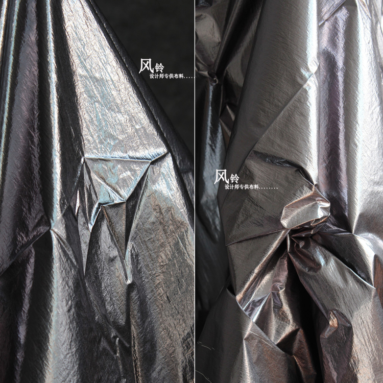 香港钨钢银褶皱羽绒服面料 超轻柔滑风雨衣布料 防钻绒设计师布料