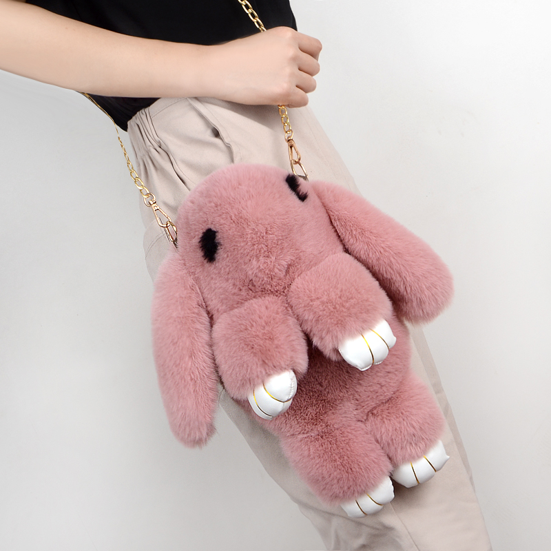 2021新款毛毛绒小兔子动物包包可爱儿童背包链条单肩斜跨女学生包