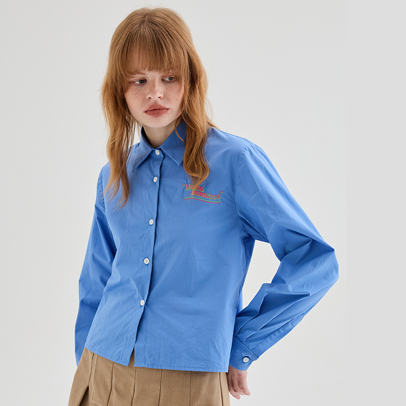 HOWL设计师品牌克莱因蓝刺绣短款衬衫