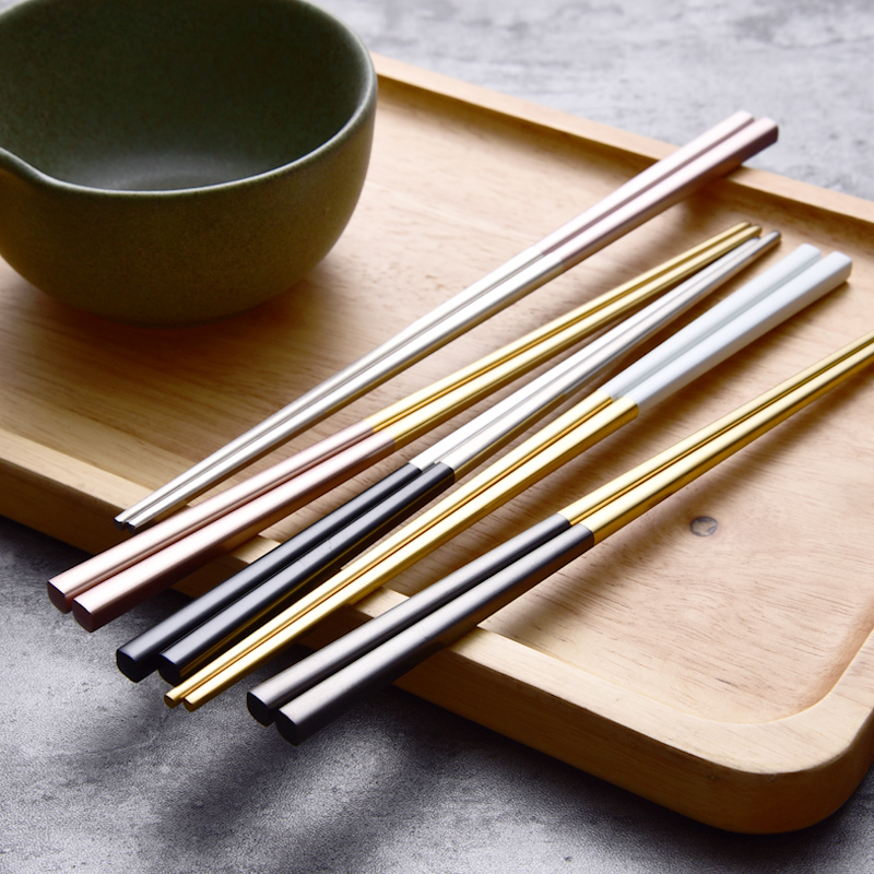 加点乐创意304不锈钢筷子镀黑金筷子 家用防滑筷子葡萄牙金粉筷子