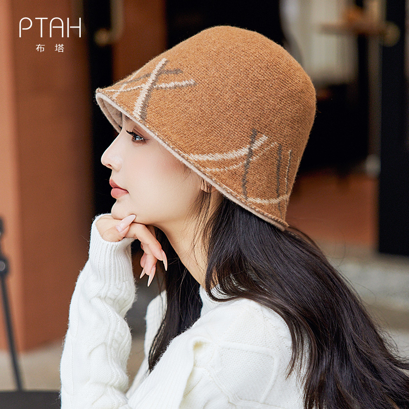 布塔帽子女秋冬季新款时尚卷边礼帽大头围羊毛呢日系渔夫帽女士