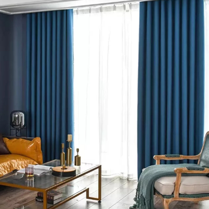 2020新款流行窗帘蓝色棉麻拼接客厅北欧现代轻奢防晒隔热卧室避光
