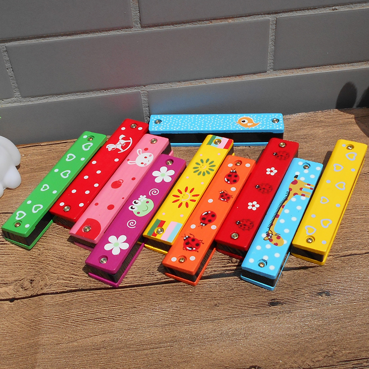 早教教具幼儿童礼物益智玩具16孔彩色木制口琴吹奏音乐器1-2-3岁