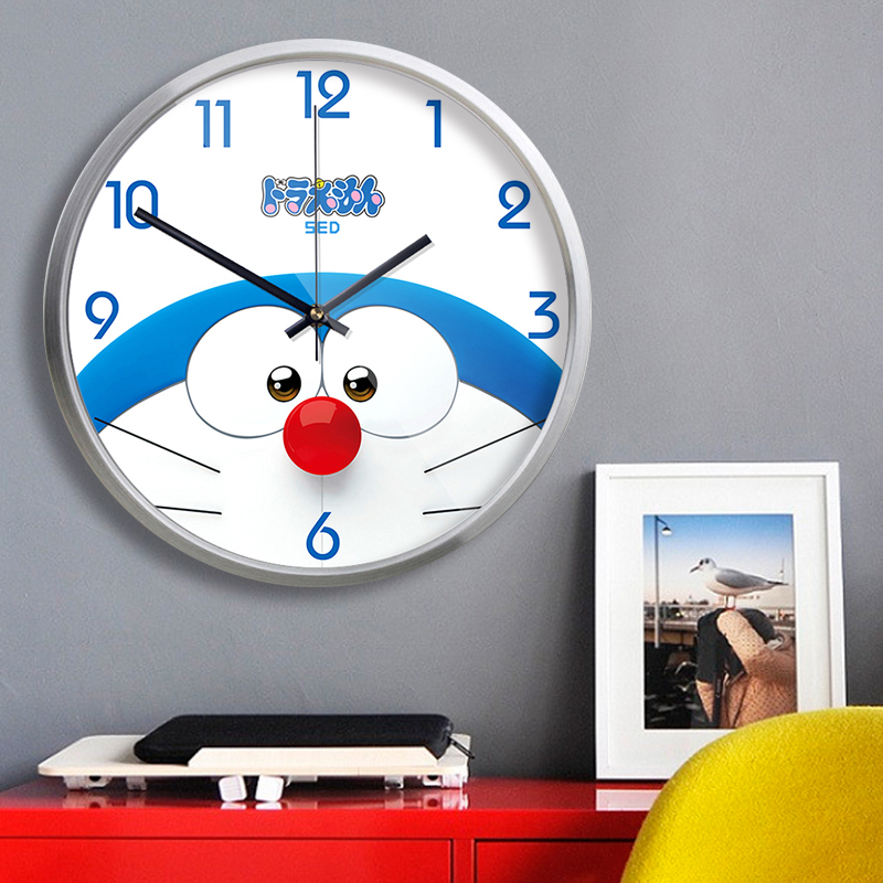 儿童挂钟钟表客厅卧室哆啦A梦静音卡通创意地中海时钟壁钟石英钟