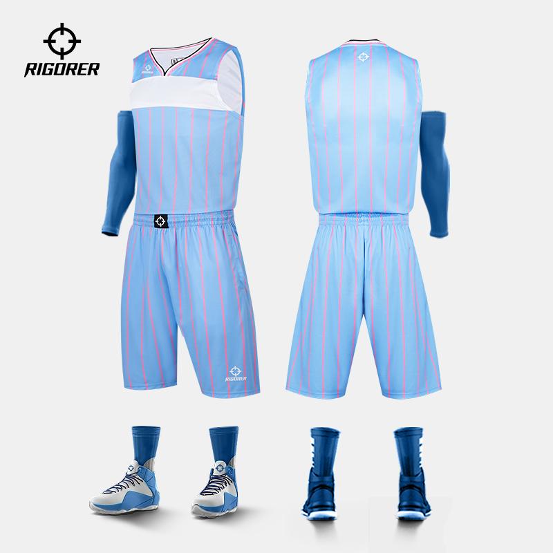 准者2021新款竖条纹系列高端数码印运动比赛训练V领篮球服套装