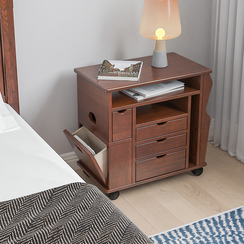 实木床头柜客厅多功能小茶几卧室收纳床边柜可移动沙发边几白色