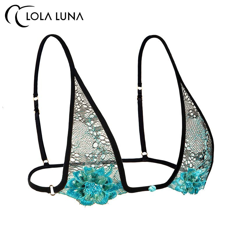 法国Lola Luna新款【玛丽娜】薄款高定蕾丝内衣女蓝色三角杯文胸