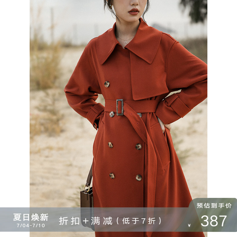 【反季大促】2022早春新款洋气红色小个子风衣中长款英伦风韩版外
