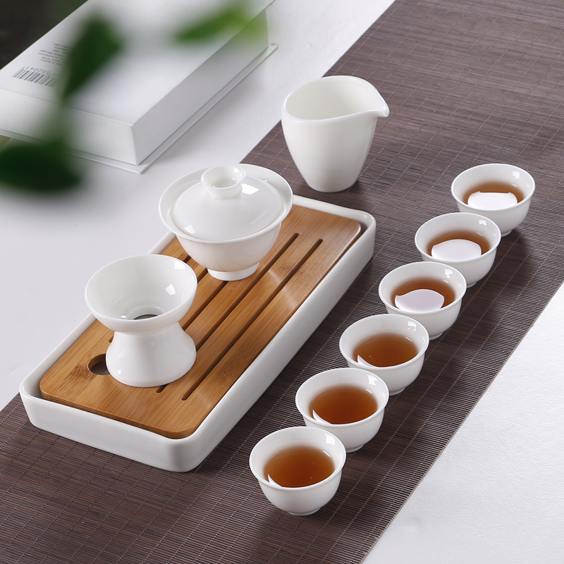 德化羊脂白玉瓷家用泡茶功夫茶具小套装陶瓷茶壶茶杯茶海茶漏整套