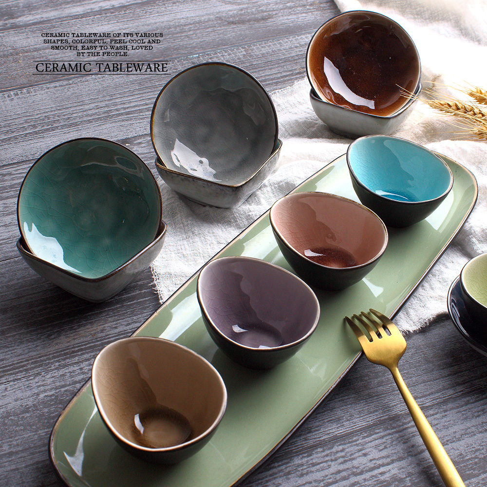 创意味碟方形碗冰裂纹绿色陶瓷碗欧式餐厅个性异形碗大号调味碗