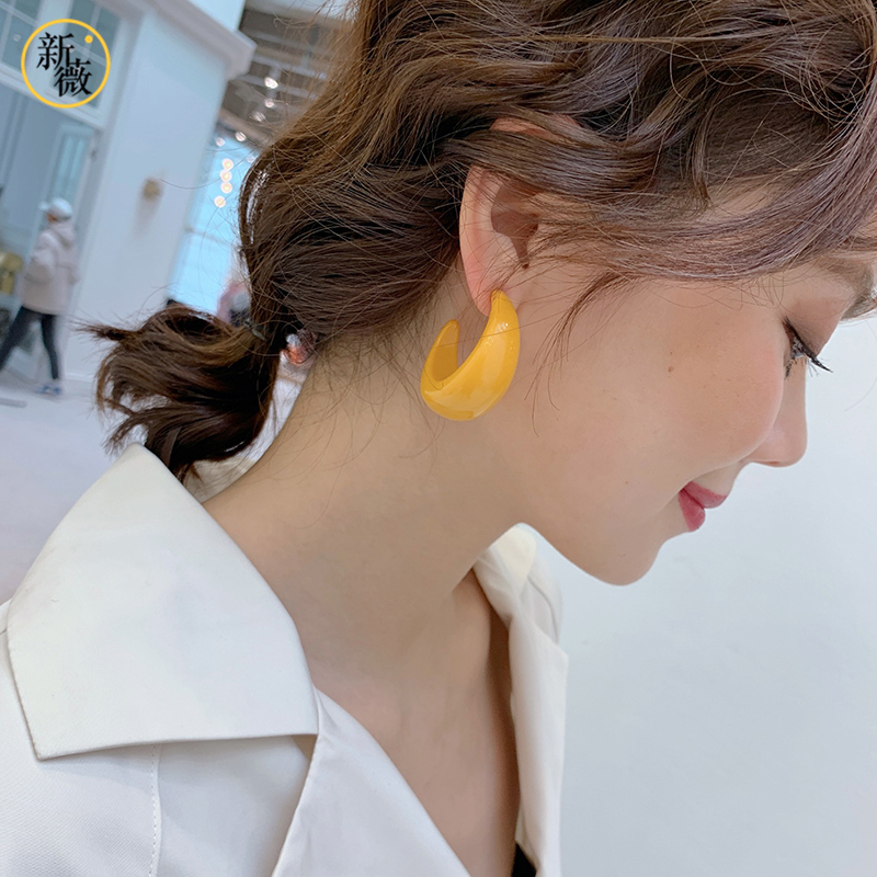 C型耳环女耳圈复古亚克力半圆气质韩国时尚潮人个性网红简约耳饰
