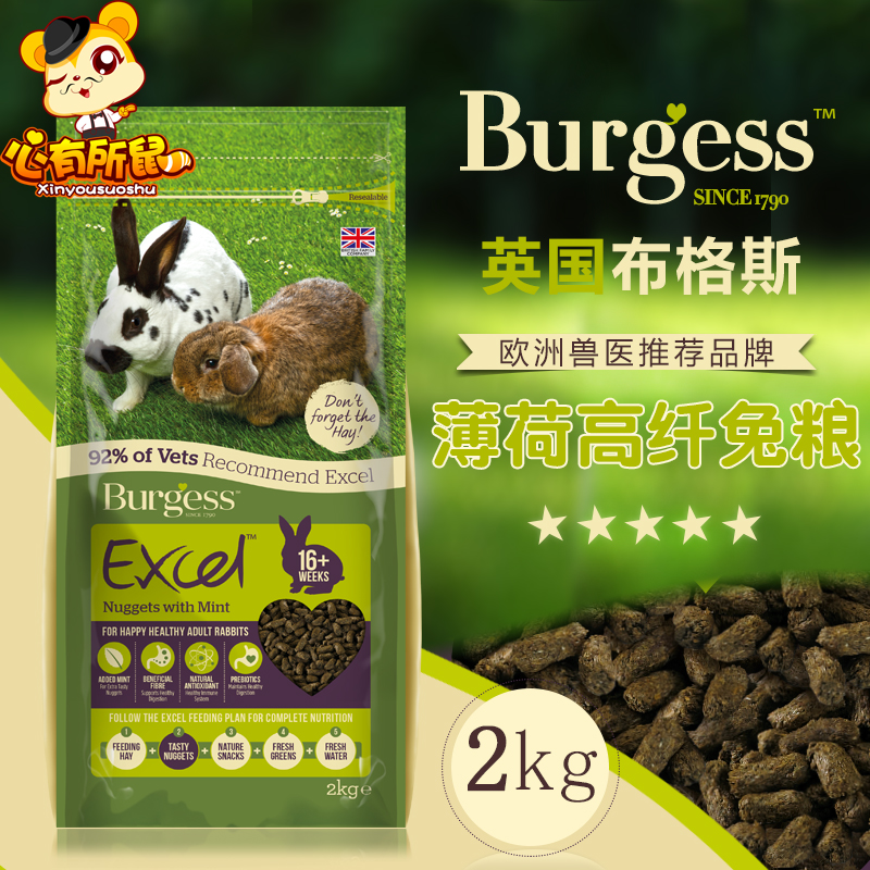 英国Burgess布格斯薄荷高纤维成年兔粮室内宠物兔粮饲料