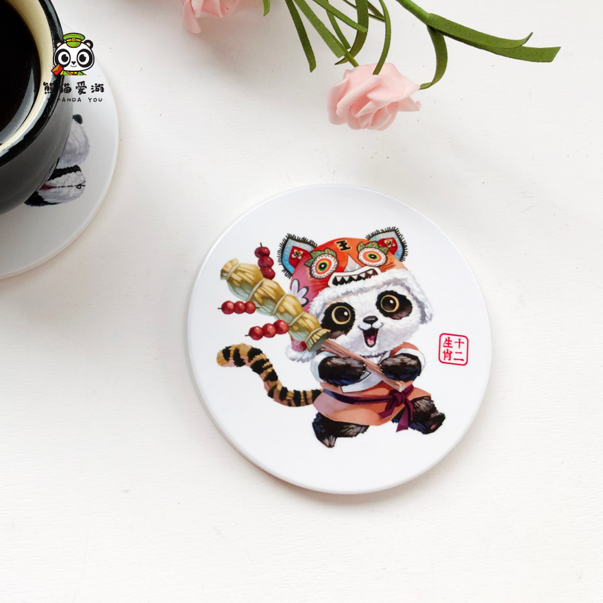 熊猫爱游十二生肖陶瓷杯垫简约可爱卡通中国伴手礼成都纪念品礼物
