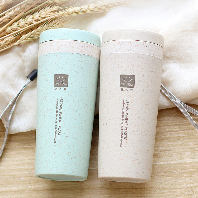 创意小麦纤维秸秆随手杯学生男女简约便携塑料双层杯韩国喝水杯子