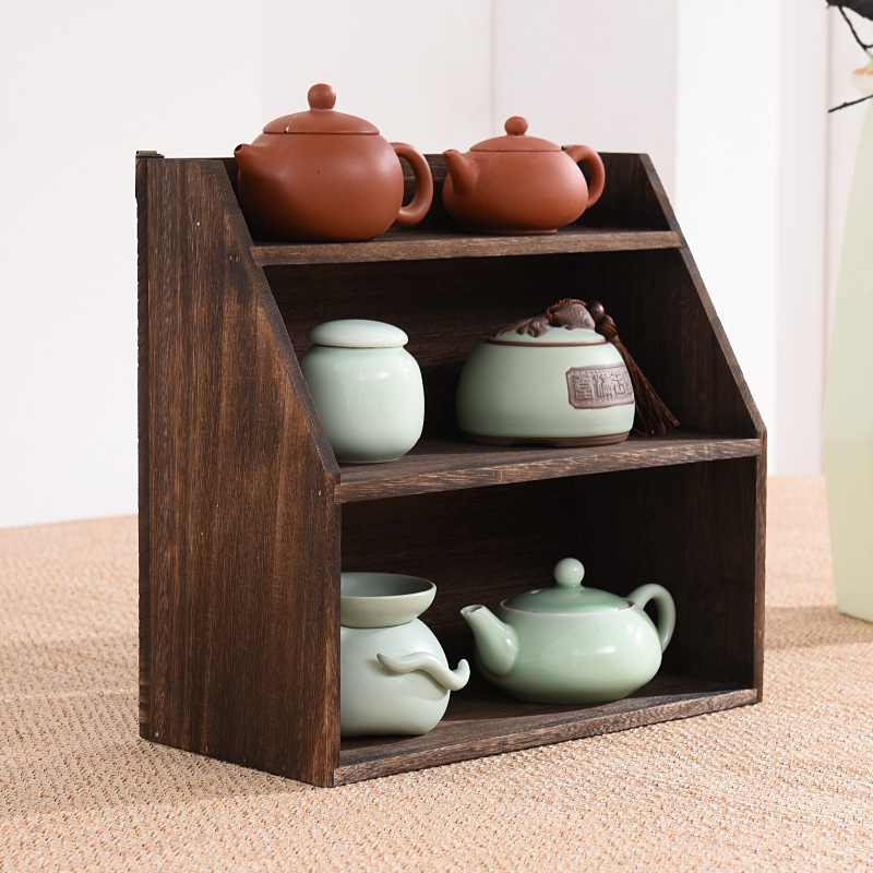 实木双层茶杯架多宝阁博古架壁挂中式紫砂茶壶茶具摆件置物展示架