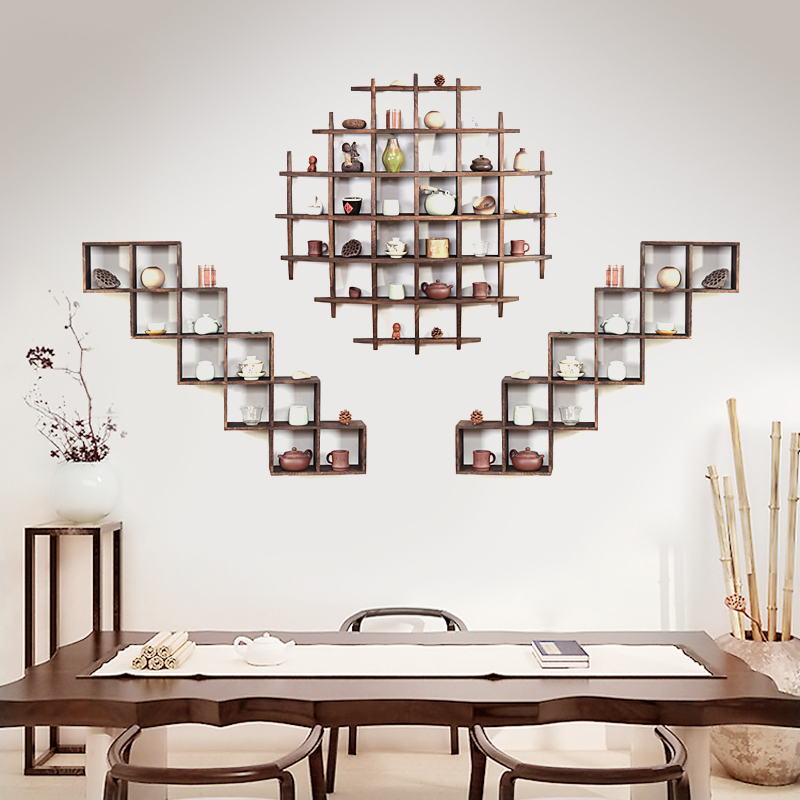 日式茶杯架茶具挂墙置物架展示柜多宝阁博古架实木中式茶道古董架