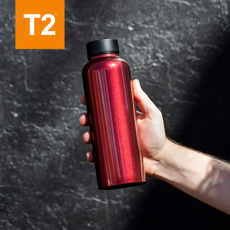 T2澳洲原装进口双层壁不锈钢赤红色带茶滤便携防漏轻盈旅行保温杯