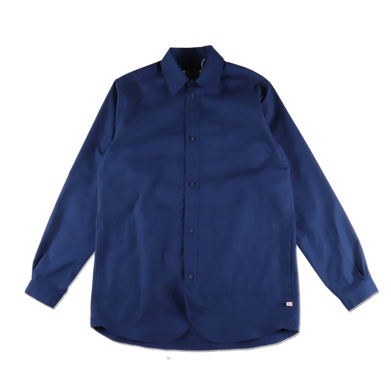 德国Frank Leder老床单布复古手工缝制包布扣长版休闲长袖衬衫蓝