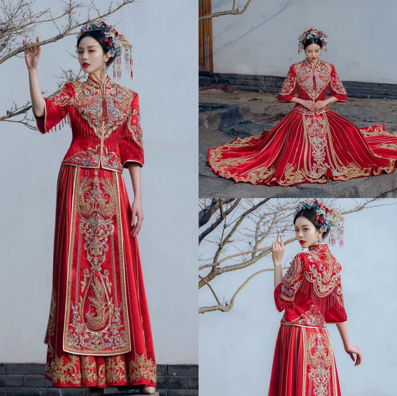 新娘中式古装婚礼红色大摆重工珠绣礼晨品牌正品秀禾服马来褂出租