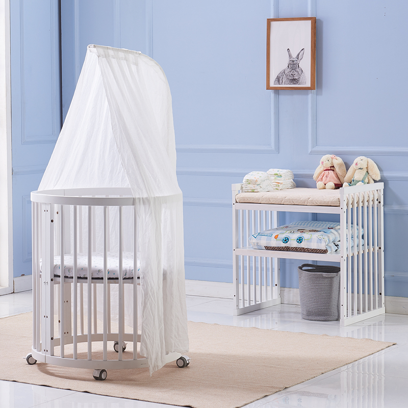 出口婴儿圆床新生儿宝宝实木松木榉木床欧式多功能婴儿床变儿童床