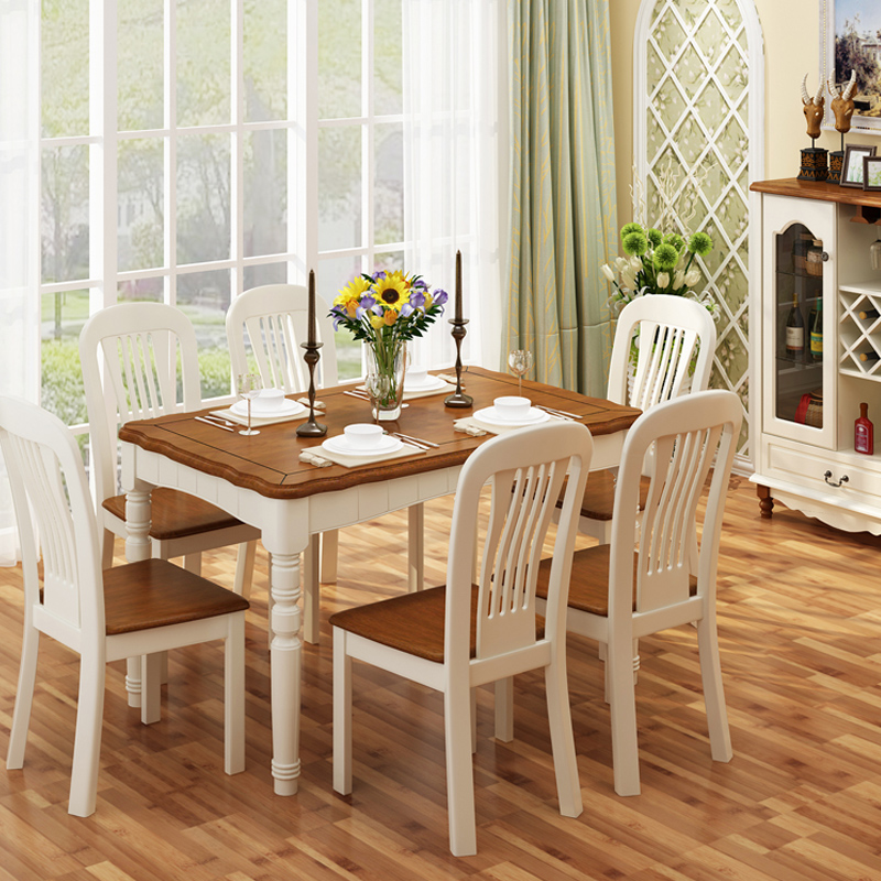 美式乡村实木餐桌椅组合地中海餐台小户型家用饭桌简约餐厅家具