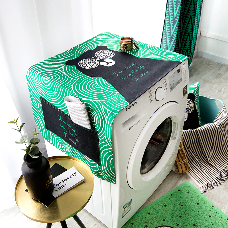 北欧绿色熊滚筒洗衣机多用盖巾单开门冰箱盖布床头柜简约防尘罩子