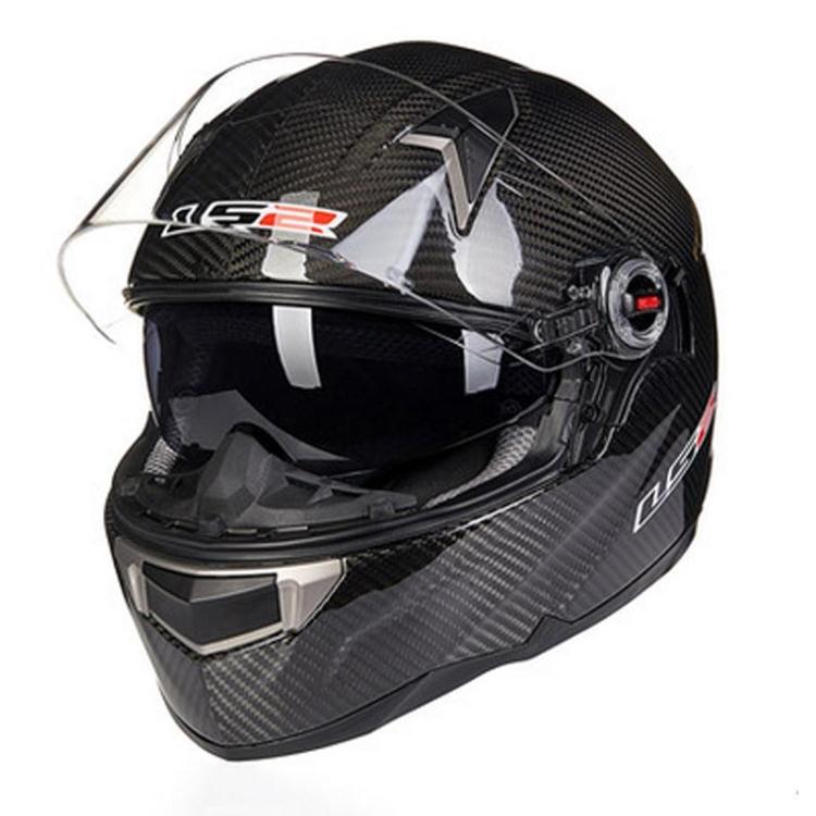 LS2新款双镜片碳纤维摩托车头盔男女款机车全盔跑盔带气囊安全帽