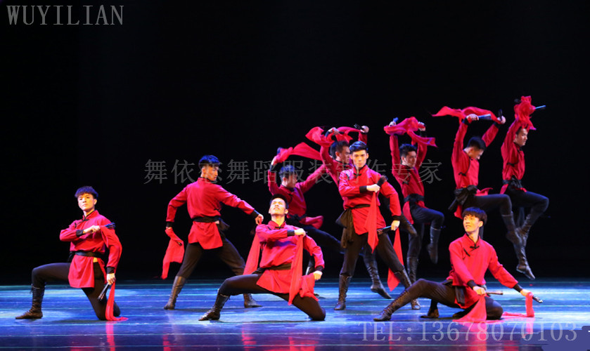 成都厂家男蒙古民族舞蹈练习服练功舞台表演出比赛艺考级定做服装