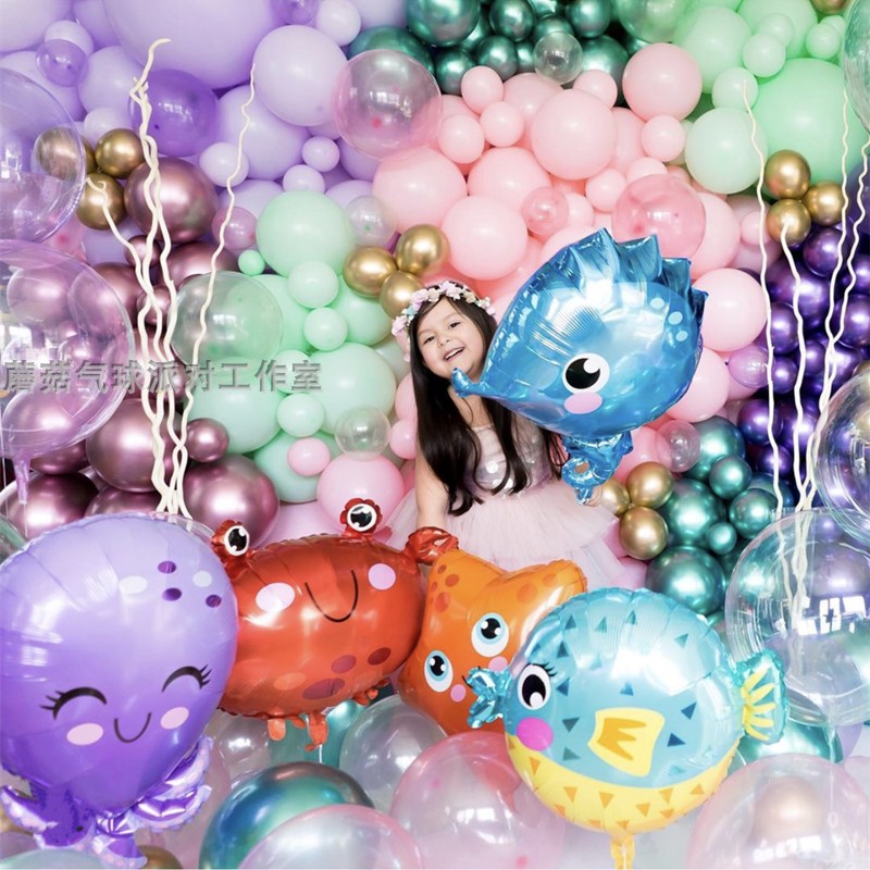 美国进口海底世界海洋系列 卡通铝箔膜气球ins儿童生日主题布置