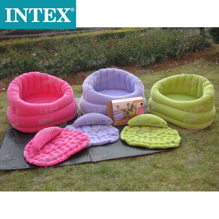 intex-68563单人休闲充气沙发 植绒懒人沙发靠背躺椅 加厚带靠垫