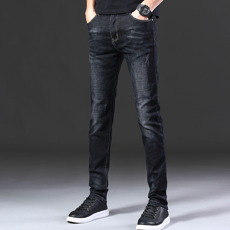2022夏季新款牛仔裤男士黑色修身直筒韩版宽松休闲薄款长裤子潮流