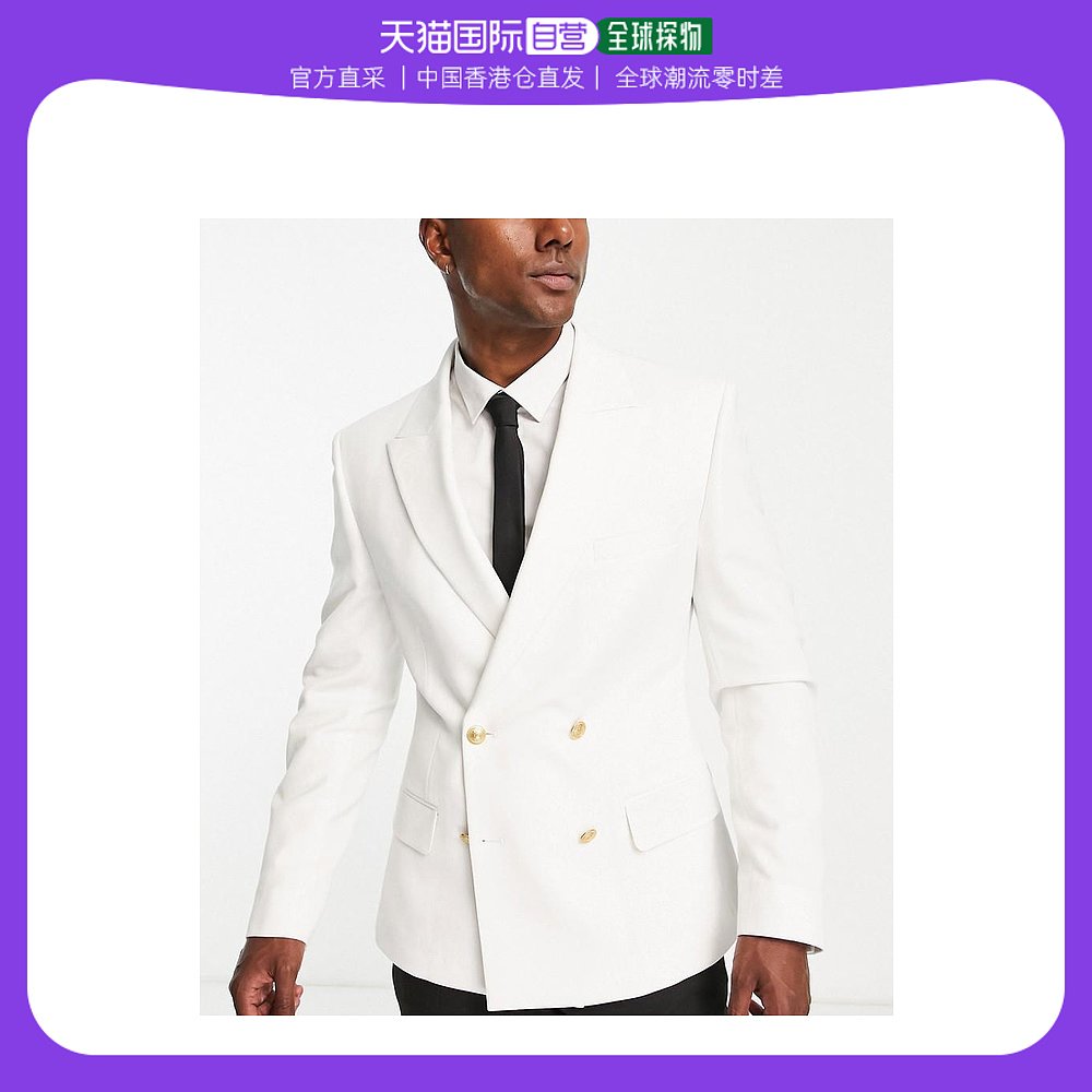 香港直邮潮奢 ASOS 男士设计婚礼紧身金色纽扣西装外套(白色)