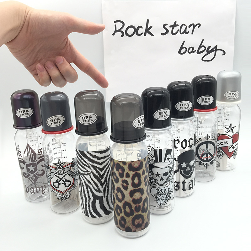 德国Rock star baby标准口径婴儿奶瓶豹纹骷髅奶瓶送手柄可配吸管