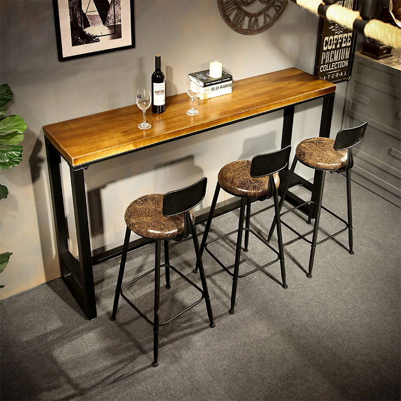 现代简约铁艺实木家用吧台桌咖啡厅桌酒吧桌椅现代简约高脚靠墙桌