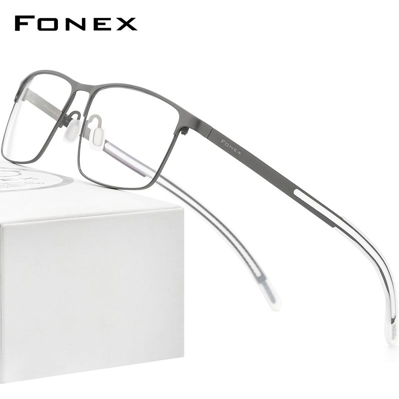 华镜FONEX超轻纯钛近视眼镜架男款防滑商务方形全镜框大脸可配片