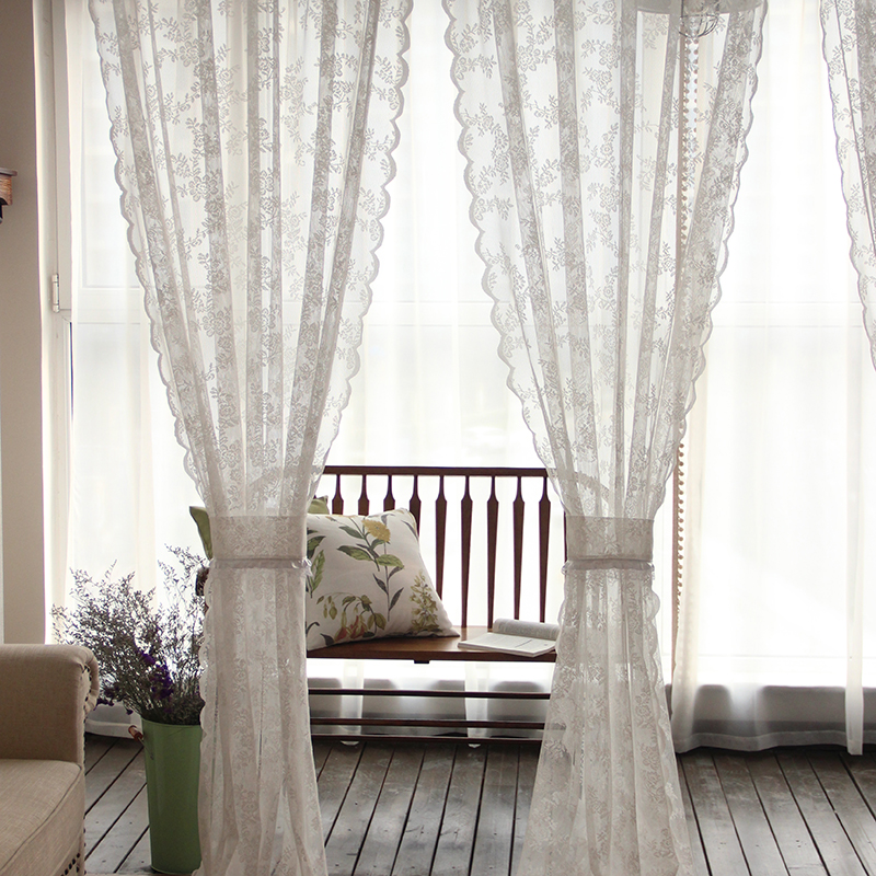 特价 外贸田园蕾丝 韩式花边窗帘纱定制美式床幔客厅卧室穿杆成品