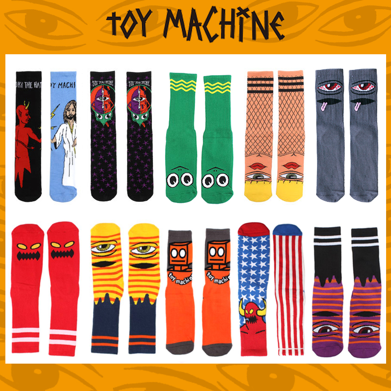 toy machine滑板运动全棉提花毛巾底厚款长腿袜 林允同款中筒袜子