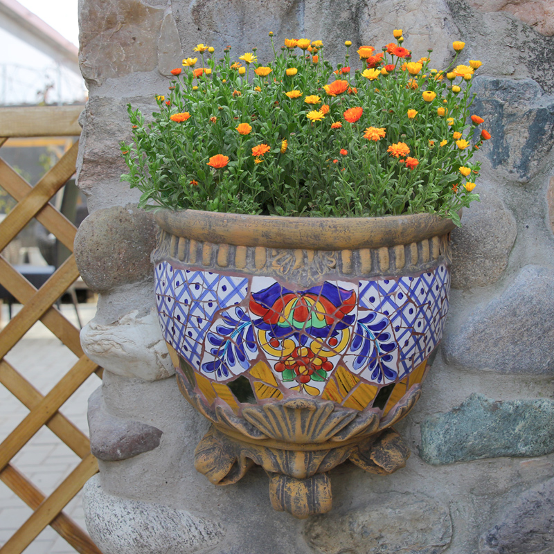 特色马赛克彩绘陶瓷壁挂花盆 实用家居壁饰墙壁装饰