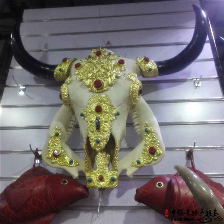 蒙古手工包铜牦牛头骨工艺品摆件包铜牛头装饰品牛头招财包铜