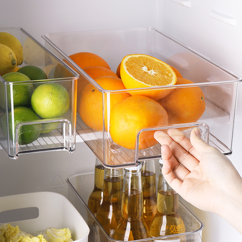 PET冰箱收纳盒冷冻冷藏食品级塑料果蔬长方形抽屉式储物窄长型