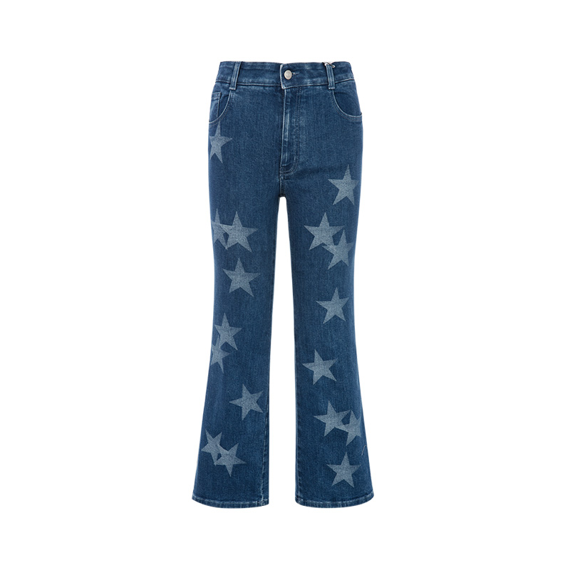 Stella McCartney 蓝色星星图案日常休闲女士微喇牛仔裤