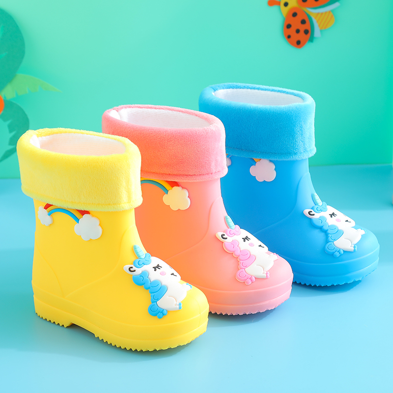 儿童雨鞋宝宝水鞋雨衣防滑男童1-3岁2小中童加绒内胆可拆女孩雨鞋