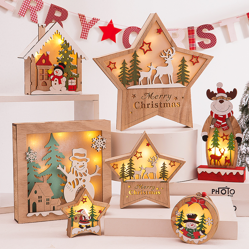 圣诞节饰品礼物装饰摆件创意圣诞老人雪人麋鹿带灯发光橱窗小礼品