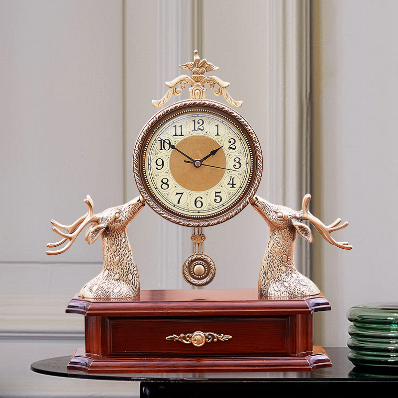 欧式木质纯铜静音座钟实木复古客厅美式摇摆立钟仿古桌钟时钟台钟