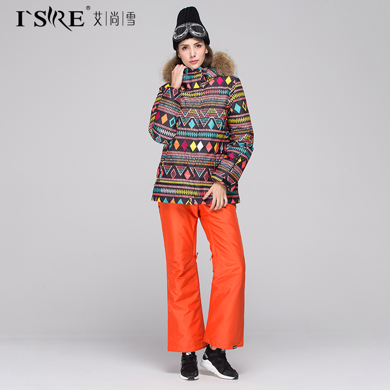 艾尚雪运动装女套装羽绒服两件套印花时尚户外滑雪装冲锋衣02169