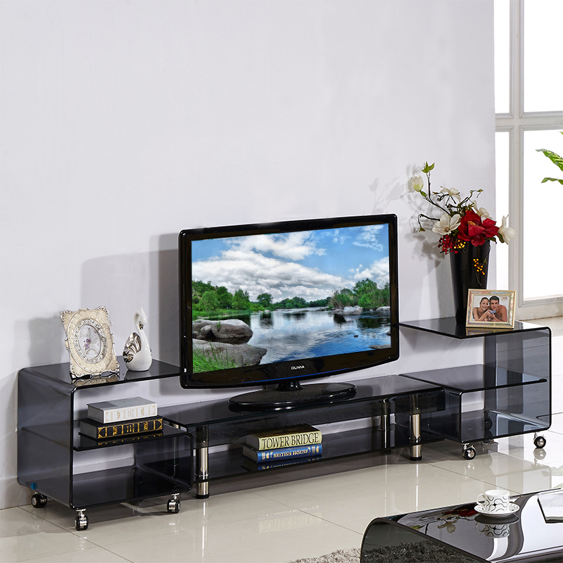 黑色热弯玻璃电视柜组合地柜茶几环保简约现代移动透明小户型特价
