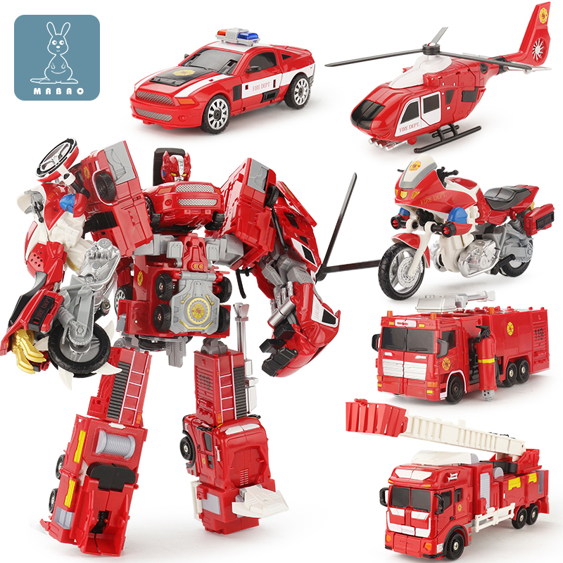 合金版变形机器人儿童玩具模型男孩警车飞机消防车合体汽车人金刚