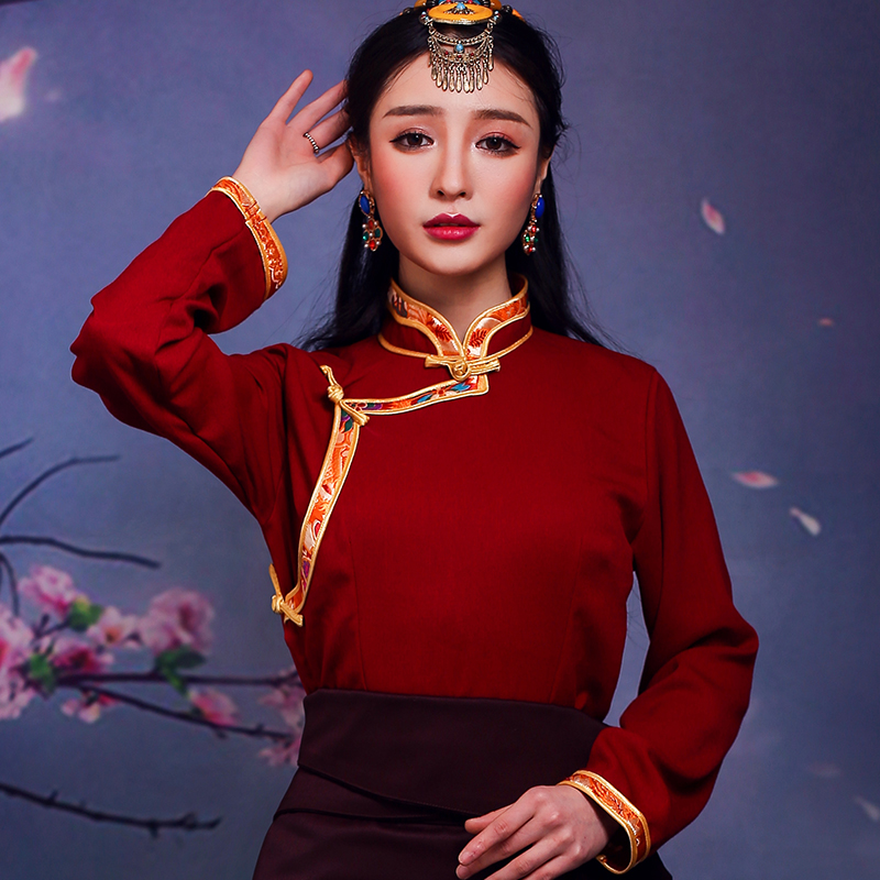 藏族服饰藏装女新款衬衣民族风棉麻衬衫藏袍西藏锅庄裙上衣藏式
