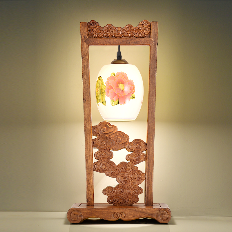 紫檀红木中式仿古台灯客厅书房卧室床头灯中国风古典实木陶瓷台灯